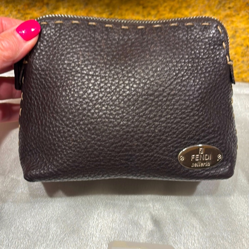 Fendi Selleria Signature Coffee Grained Leather Pouch
